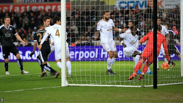 Riyad Mahrez's hat-trick sends Leicester top of the Premier League