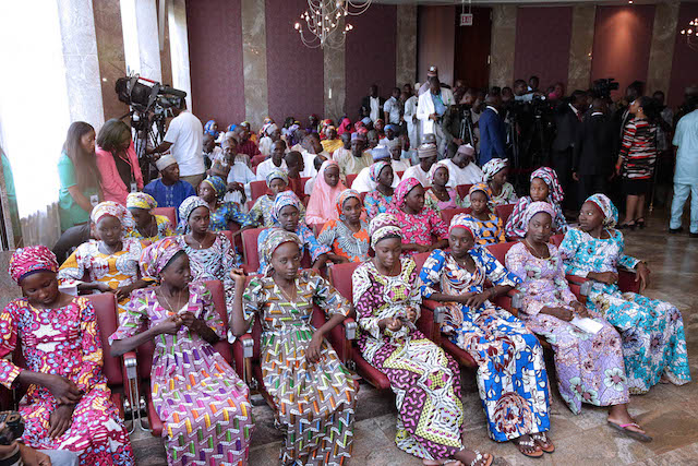 President Buhari's Chief of Staff Abba Kyari welcomes rescued 82 Chibok schoolgirls to Abuja