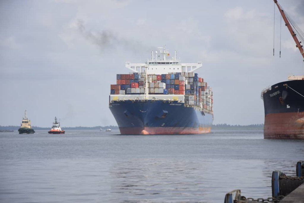 Largest container vessel ever to sail on Nigerian water berths at Onne Port