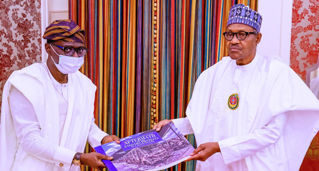 Sanwo-Olu visits Buhari at State House, presents report on destruction of properties