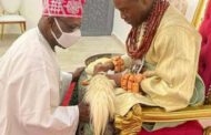 Ex-President Obasanjo kneels before 37-year-old newly crowned Olu of Warri