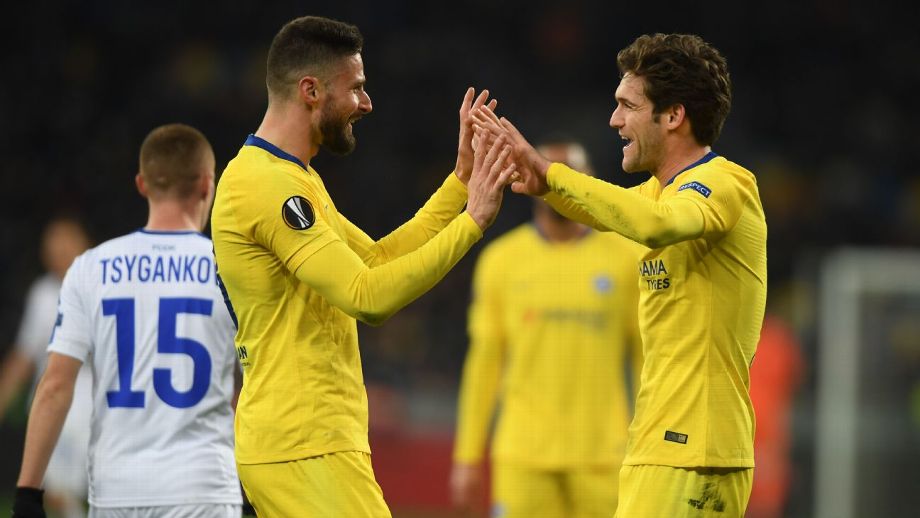 Chelsea demolish Dynamo Kiev with Giroud hat trick to reach Europa quarters