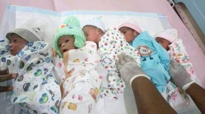 Woman gives birth to five babies after 18 years of childless marriage