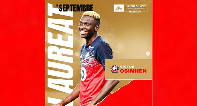 Osimhen wins French Ligue 1 player of the month