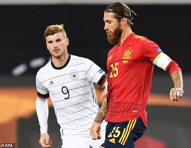 Germany vs Spain: Timo Werner survive first- half stifling by Sergio Ramos to score a brilliant goal